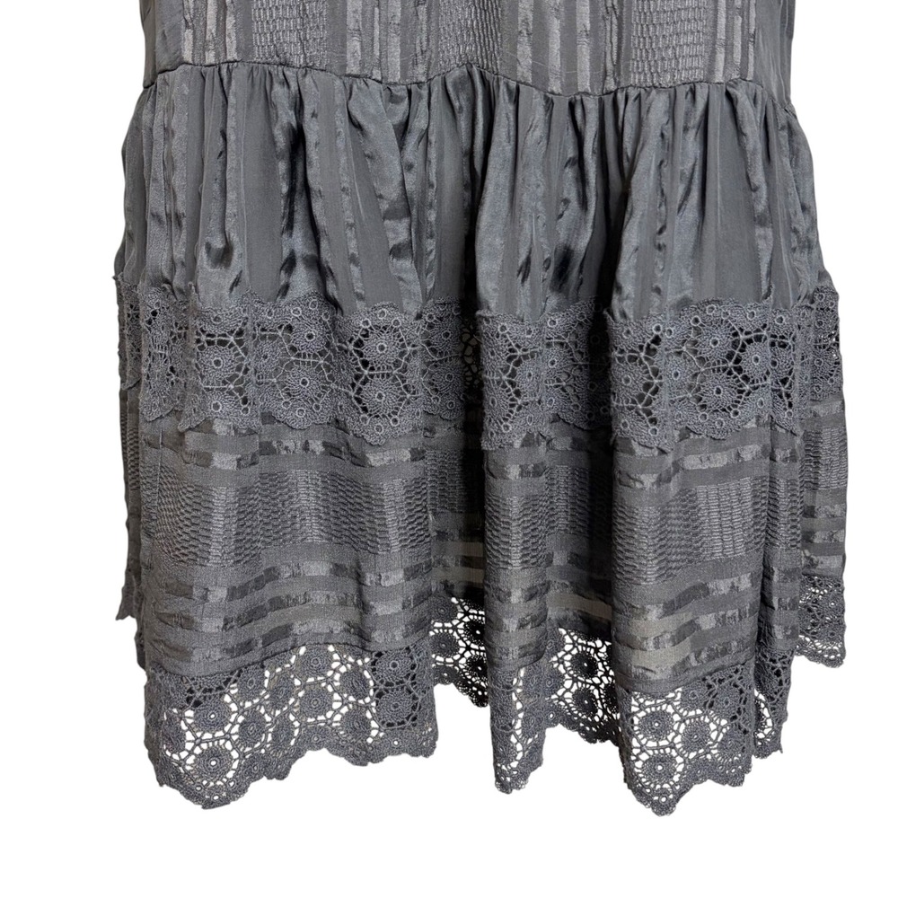 Rebecca Taylor Silk Mini Dress Gray Lace Whimsigoth Boho Shift Dress Sz 4 - Picture 8 of 9